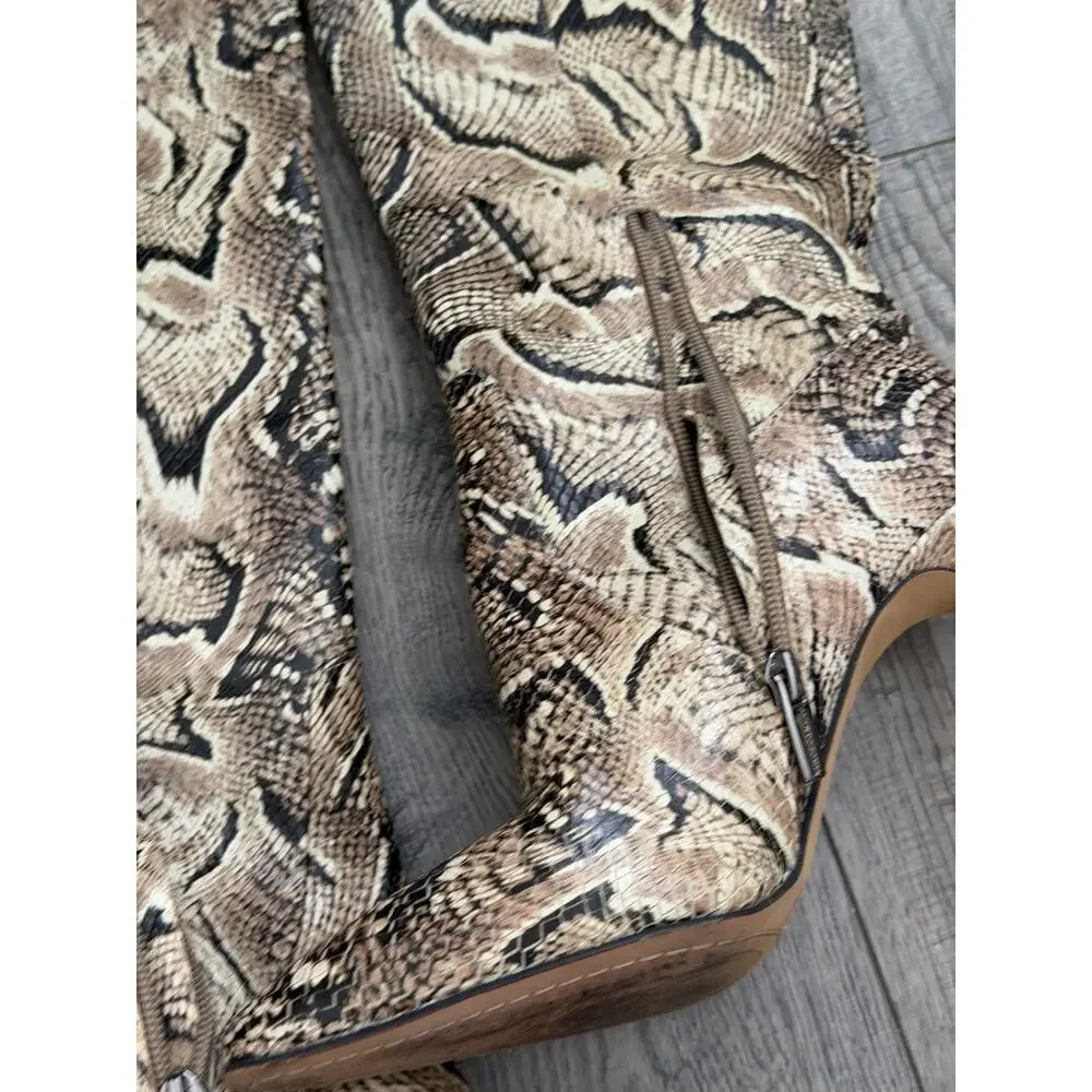 Vince Camuto Fendels Knee-High Boots Size 8M Animal Print Leather Stiletto Heel